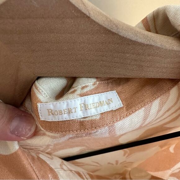 Robert Friedman Tan Neutral Floral Linen Mini Dress Large - Picture 10 of 11